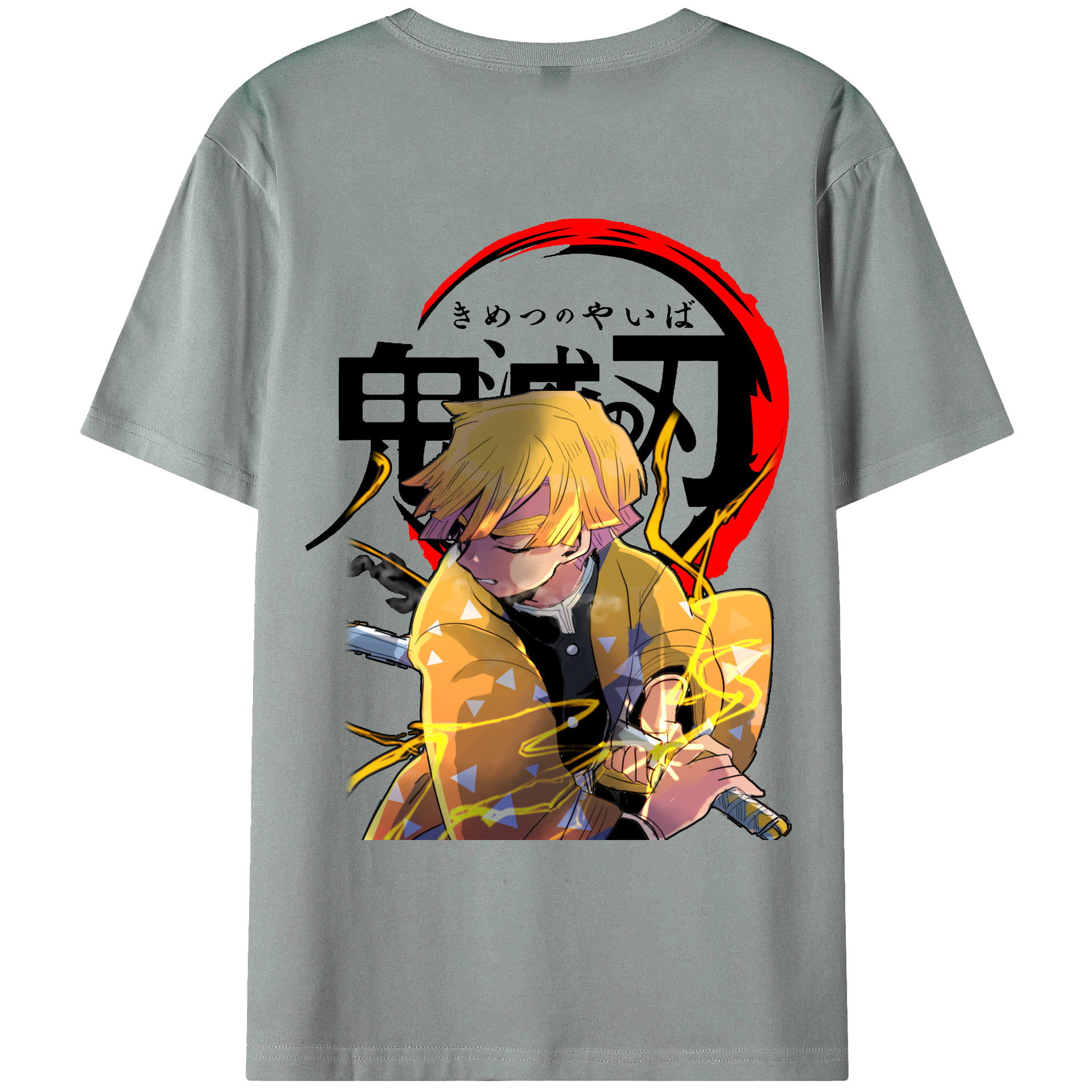 （画像用） 鬼滅の刃（きめつのやいば）我妻 善逸／あがつま ぜんいつ Agatsuma Zenitsu 綿100％ メンズ半袖Tシャツ（バックプリント） 通気性
